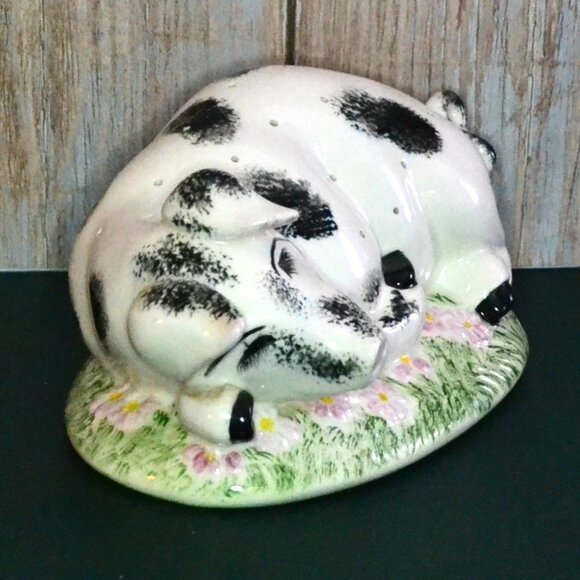 Vintage MCM White And Black Pig Figure Toothpick Party Fork Holder Ceramic - Picture 4 of 9